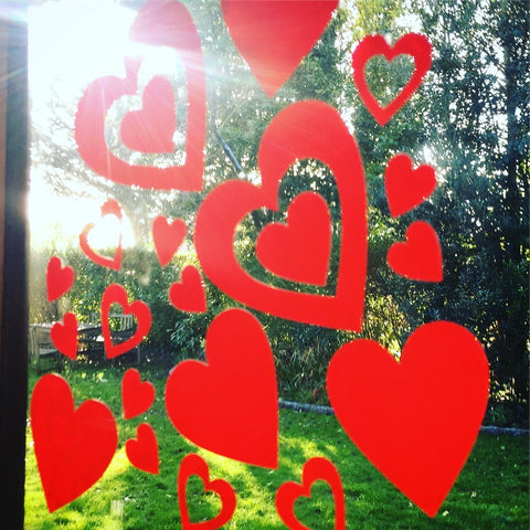red heart window cling