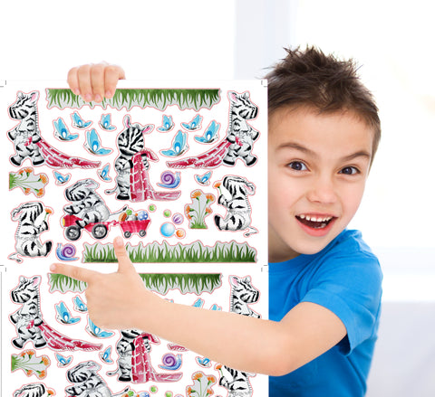 Cartoon Zebra Themed Fabric Wall Stickers – Reusable
