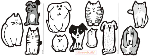 Fur Ever Friends Fabric Wall Stickers - Adorable Cat & Dog Themed Home Decor