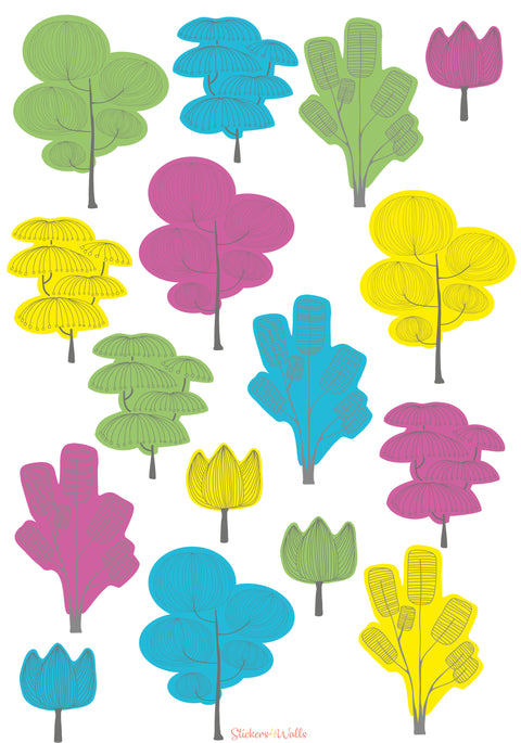 Colorful Trees Fabric Wall Stickers – Brighten Up Plain Walls