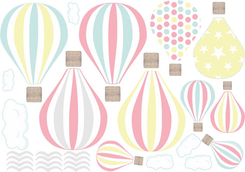 Mountain And Hot Air Balloon Fabric Wall Stickers - Reusable