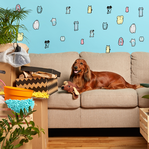 Fur Ever Friends Fabric Wall Stickers - Adorable Cat & Dog Themed Home Decor