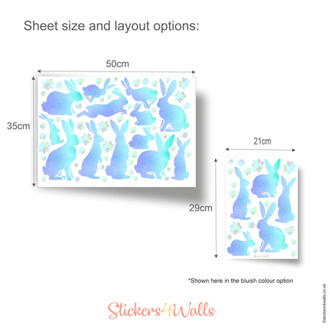 Watercolour Effect Rabbit & Flower Fabric Wall Stickers - Reusable