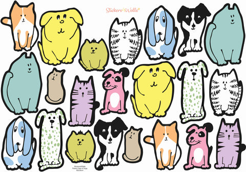 Fur Ever Friends Fabric Wall Stickers - Adorable Cat & Dog Themed Home Decor