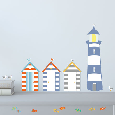 Beach Hut Seaside Themed Fabric Wall Sticker - Reusable