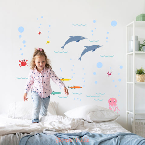 Dolphin Wall Stickers Extension Pack | Reusable Fabric Decor