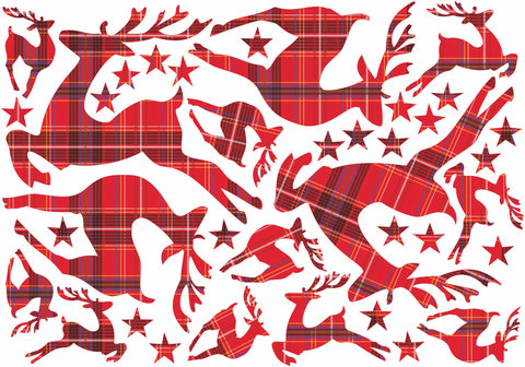 Reusable Fabric Tartan Reindeer Wall Stickers, Reindeer and Star holiday Wall Decals