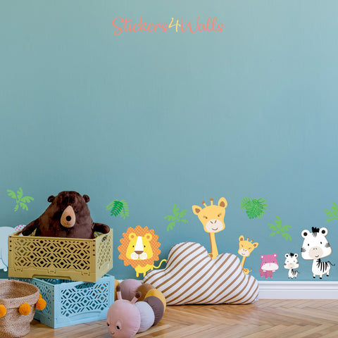 Cartoon Safari Wall Stickers | Reusable Fabric Jungle Décor