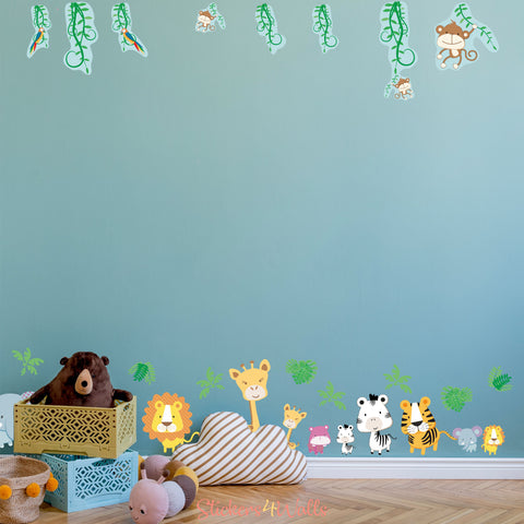 Cartoon Safari Wall Stickers | Reusable Fabric Jungle Décor