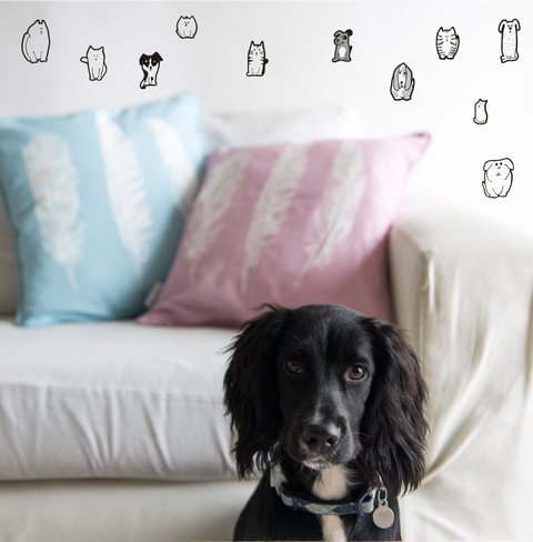 Fur Ever Friends Fabric Wall Stickers - Adorable Cat & Dog Themed Home Decor
