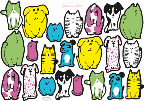Fur Ever Friends Fabric Wall Stickers - Adorable Cat & Dog Themed Home Decor