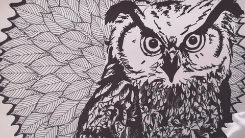 Owl Mindful Colouring Fabric Wall Sticker, Reusable