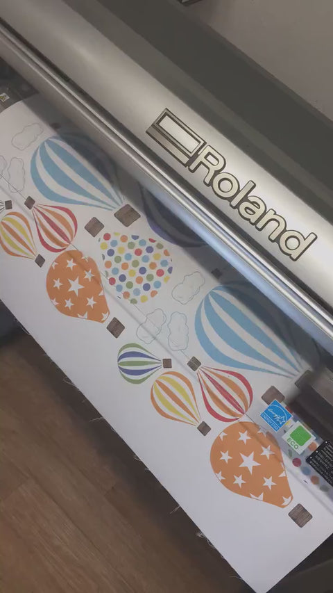 Reusable Fabric Hot Air Balloon Wall Stickers, Set Of 10 Coloured Balloon & Cloud Wall Decals