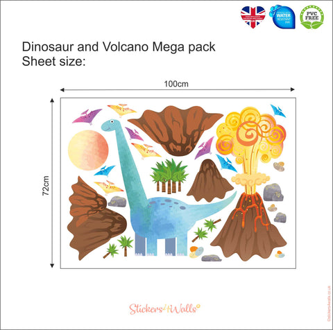 Dinosaur & Volcano Wall Stickers | Mega Sheet | Half Price