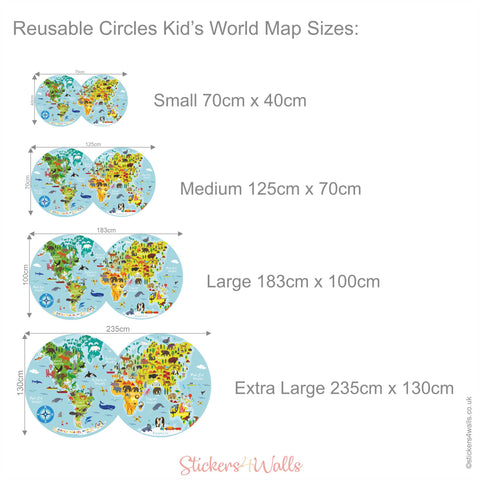 Circles Kid's World Map Fabric Wall Sticker - Reusable