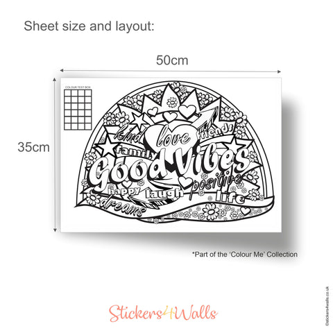 Colour Me - Good Vibes Motif, Love Heart Mindful Colouring Wall Sticker