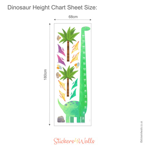 Green Dinosaur Height Chart Wall Sticker - Reusable