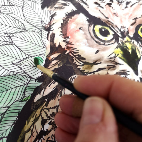 Owl Mindful Colouring Fabric Wall Sticker, Reusable