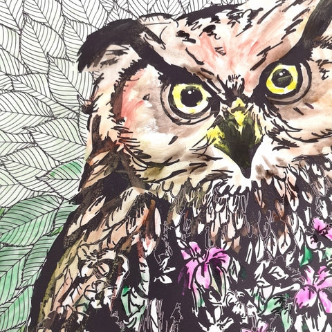 Owl Mindful Colouring Fabric Wall Sticker, Reusable