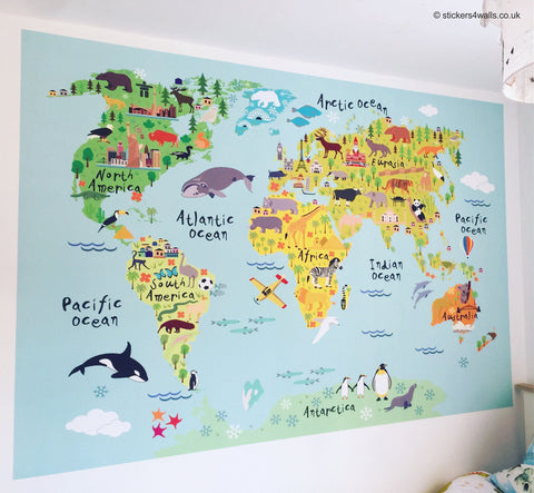 Kids World Map - Marked - 190x130cm