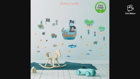 Reusable Pirate Wall Stickers, Pirate Wall Decal Set, Interactive Story Wall Stickers, Pirate Room Theme Designs