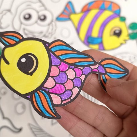 Fish-Themed Colouring Fabric Wall Sticker – Fun for Kids