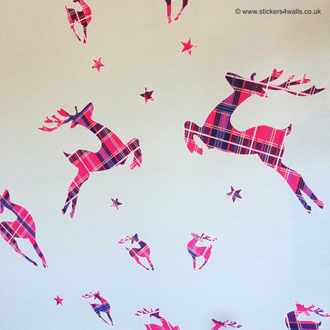 Reusable Fabric Tartan Reindeer Wall Stickers, Reindeer and Star holiday Wall Decals