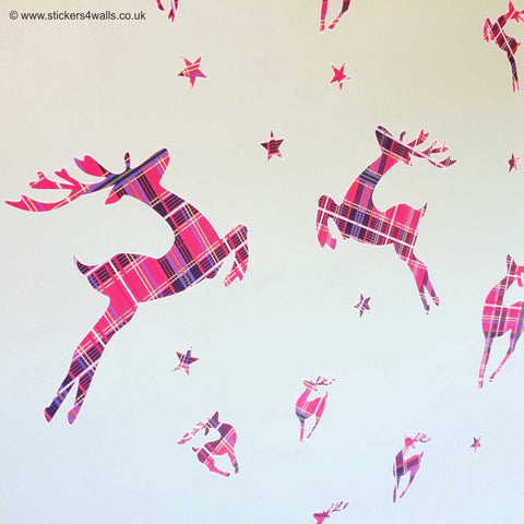 Reusable Fabric Tartan Reindeer Wall Stickers, Reindeer and Star holiday Wall Decals