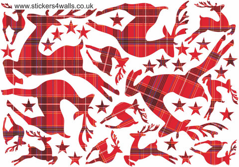 Reusable Fabric Tartan Reindeer Wall Stickers, Reindeer and Star holiday Wall Decals