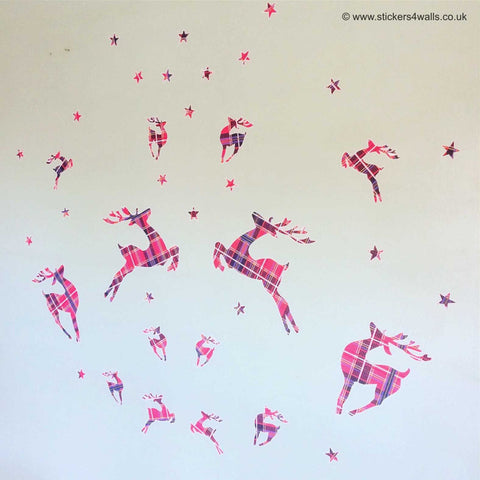 Reusable Fabric Tartan Reindeer Wall Stickers, Reindeer and Star holiday Wall Decals