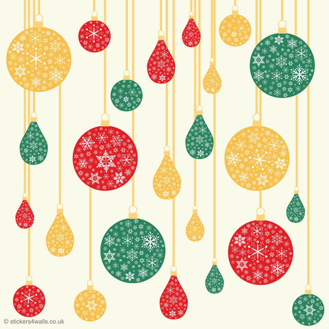 Reusable Fabric Christmas Bauble Wall Stickers, Christmas Red, Gold and Green Bauble Fabric Decals