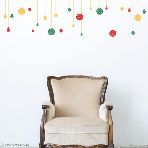 Reusable Fabric Christmas Bauble Wall Stickers, Christmas Red, Gold and Green Bauble Fabric Decals