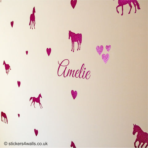 Personalised Sparkly Horses Wall Stickers, Set Of 13 Glitter Horse Decals