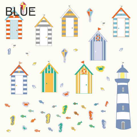 Reusable Beach Hut Fabric Wall Stickers, Seaside Themed Wall Art