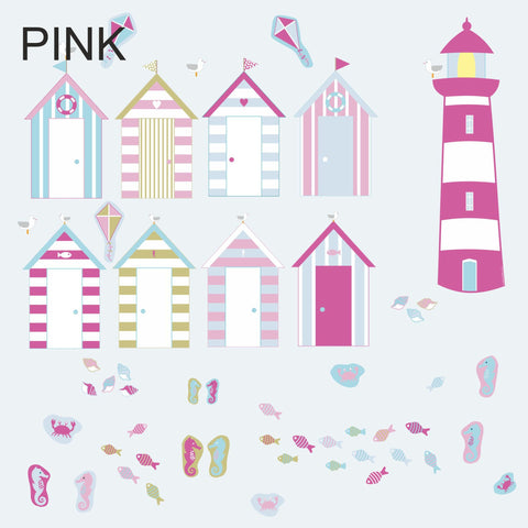 Reusable Beach Hut Fabric Wall Stickers, Seaside Themed Wall Art