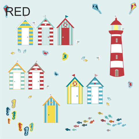 Reusable Beach Hut Fabric Wall Stickers, Seaside Themed Wall Art