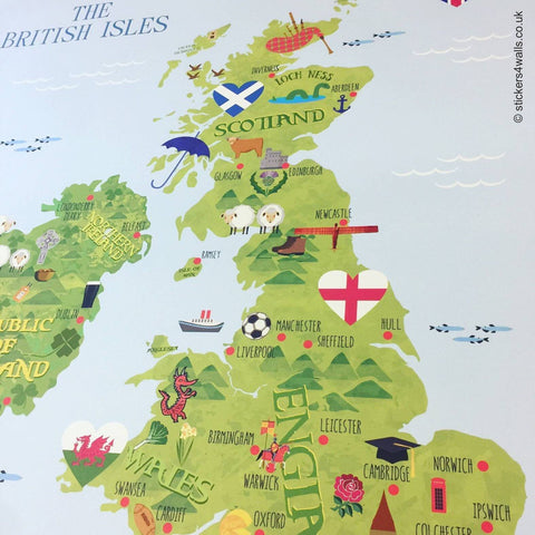 Reusable British Map Wall Sticker, UK Map Fabric Wall Graphic, England Ireland Scotland Wales Wall Art