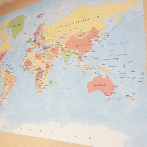 Reusable Large World Map Wall Wall Sticker, Political Design World Map Wall Decal