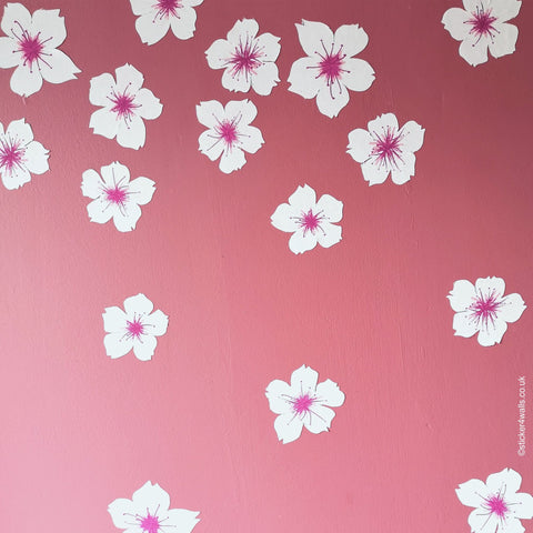 Reusable Cherry Blossom Wall Stickers, Set of 54 Decorative Fabric Flowers Decals