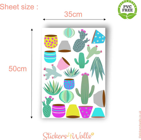 Reusable Succulent and Cactus Wall Stickers, Fabric Plant & Pots Decals, Home Décor Interior Design Wall Graphics