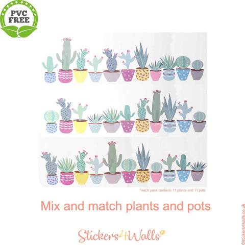 Reusable Succulent and Cactus Wall Stickers, Fabric Plant & Pots Decals, Home Décor Interior Design Wall Graphics