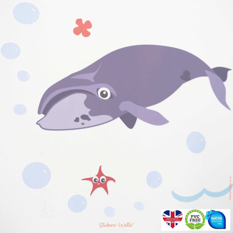 Reusable Whale Fabric Wall Stickers, Sea World Collection For Kids