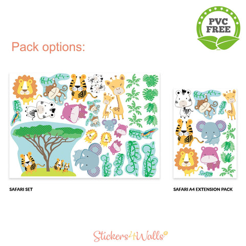 Reusable Safari Animal Fabric Wall Sticker Set, With Additional Sets Options Available Jungle Height Chart And Animals