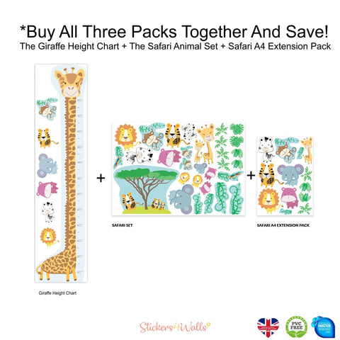 Reusable Safari Animal Fabric Wall Sticker Set, With Additional Sets Options Available Jungle Height Chart And Animals