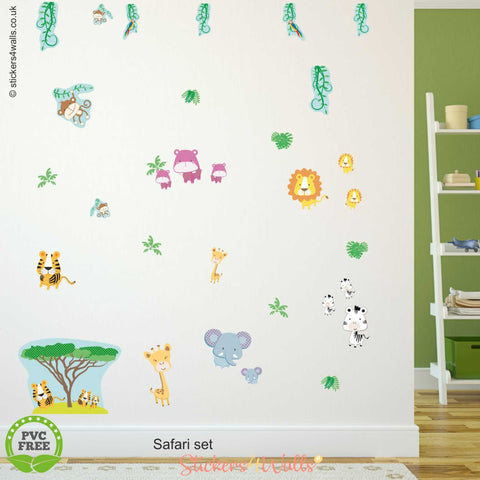 Reusable Safari Animal Fabric Wall Sticker Set, With Additional Sets Options Available Jungle Height Chart And Animals