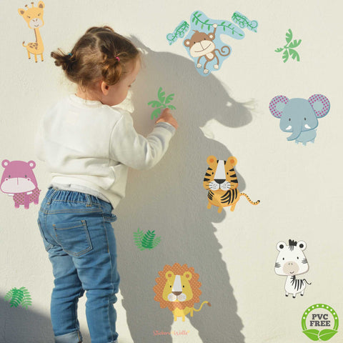 Reusable Safari Animal Fabric Wall Sticker Set, With Additional Sets Options Available Jungle Height Chart And Animals