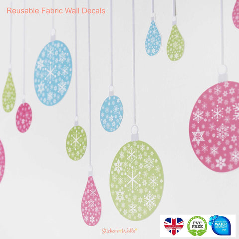 Reusable Christmas Wall Sticker Baubles, Set Of 24 Bright Colour Holiday Wall Decals