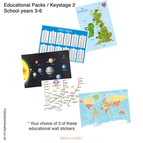 Educational Wall Sticker Pack For Keystage 2 Pupils, Sets Of 3 Reusable Wall Stickers For Home Schooling