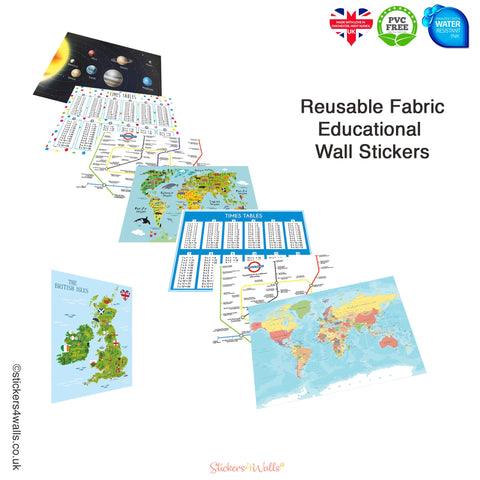 Educational Wall Sticker Packs, A4 Sets Of 3 Reusable Wall Stickers For Home Schooling