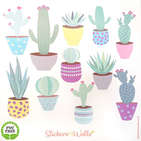 Reusable Succulent and Cactus Wall Stickers, Fabric Plant & Pots Decals, Home Décor Interior Design Wall Graphics
